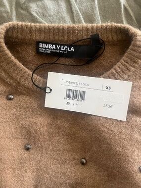 Bimba y Lola Camel Wool Blend Studded Sweater XS NWT